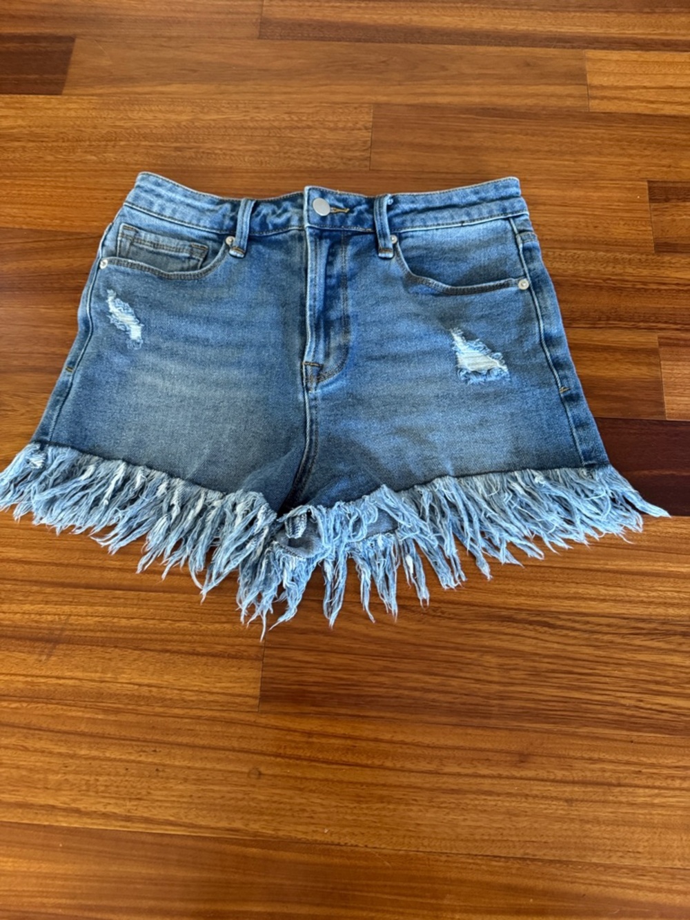Frayed Hem Light Blue Denim Jean Shorts - Women's Casual